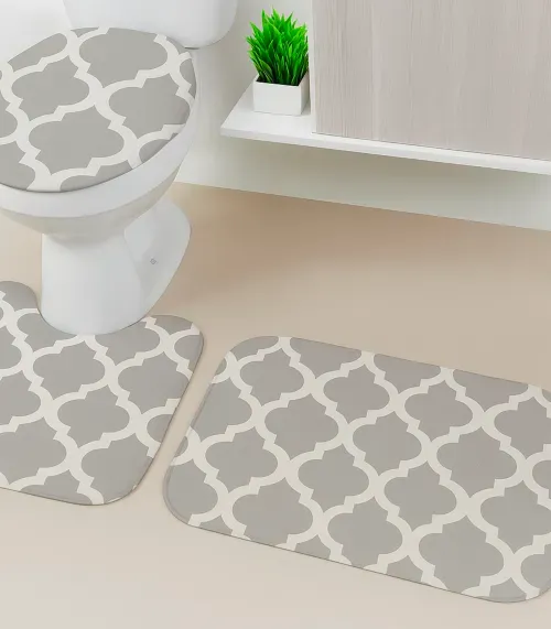 Jogo De Banheiro Estampado Tapetes Junior Cinza