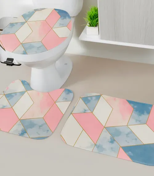 Jogo De Banheiro Estampado Tapetes Junior Rosa