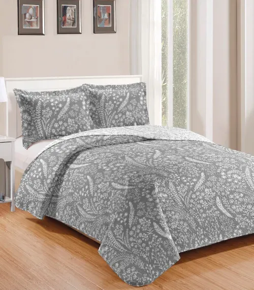 Colcha Solteiro Bouti Patchwork Microfibra Rozac Cinza