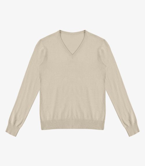 Sueter Feminino Gola V Em Tricot Rovitex Bege