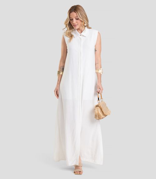 Vestido Longo Feminino em Tecido Linho Dianna Bege