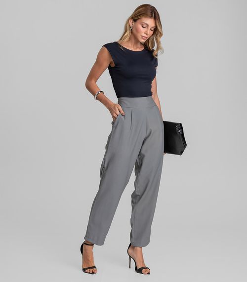 Calça Pantalona Feminina Em Alfaiataria Dianna Cinza
