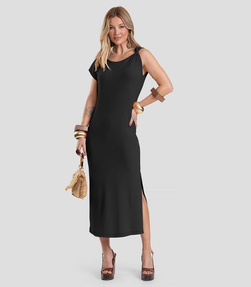 Vestido Midi Canelado Dianna Preto