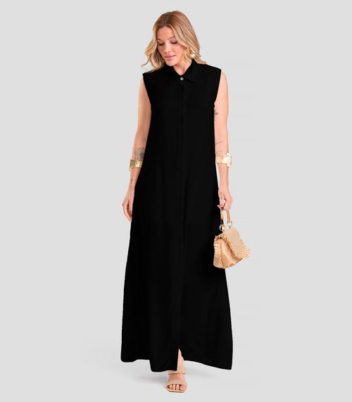 Vestido Longo Feminino em Tecido Linho Dianna Preto