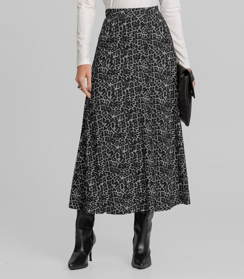 Saia Feminina Midi Evase Dianna Cinza