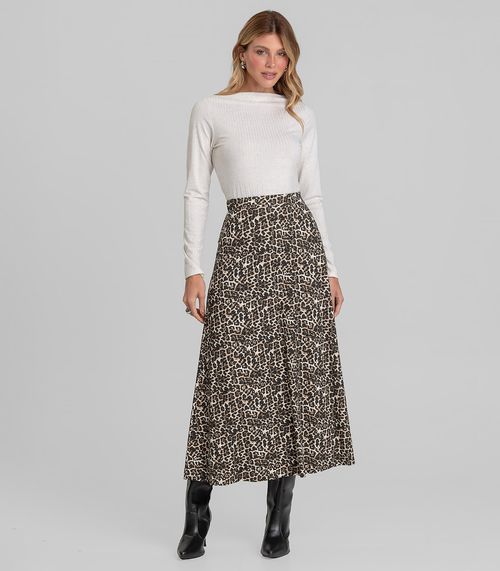 Saia Feminina Midi Evase Dianna Bege