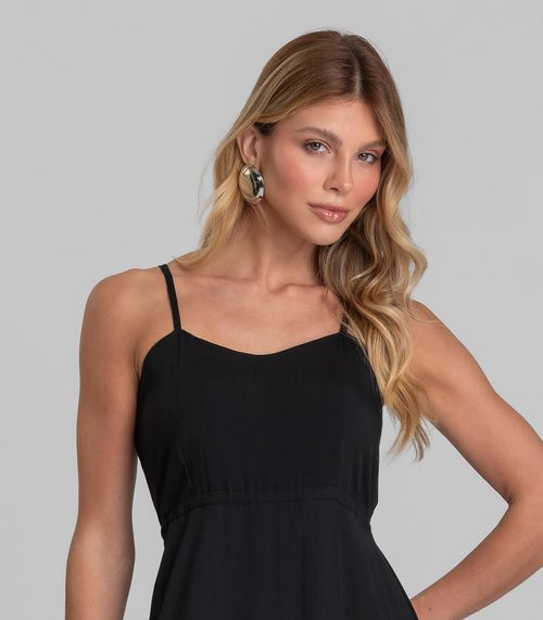 Vestido Longo Feminino De Alça Em Viscose Dianna Preto