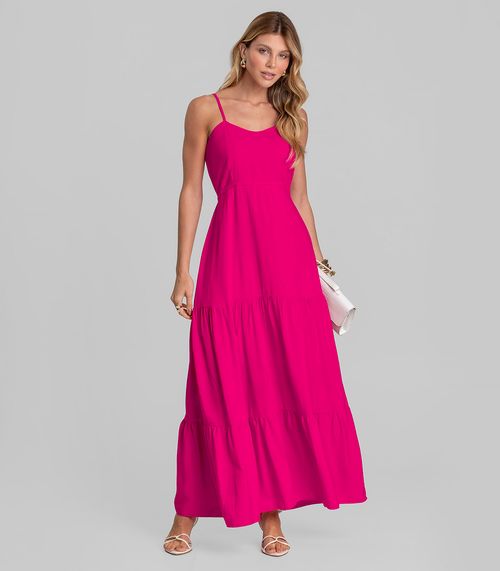 Vestido Longo Feminino De Alça Em Viscose Dianna Rosa