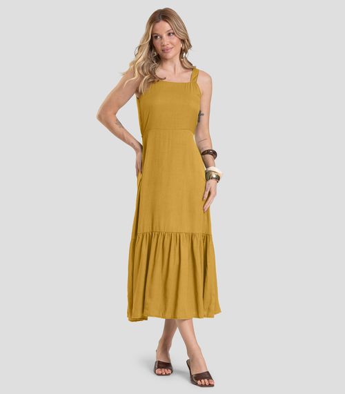 Vestido Midi em Viscose Rajada Dianna Amarelo
