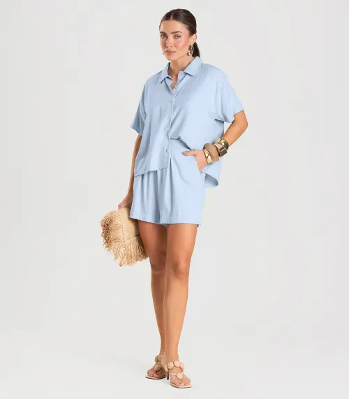 Shorts Feminino Em Tecido de Viscose Dianna Azul