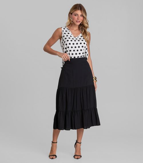 Saia Midi Feminina Duas Marias Em Viscose Dianna Preto