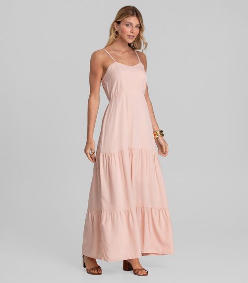 Vestido Longo Feminino De Alça Em Viscose Dianna Marrom