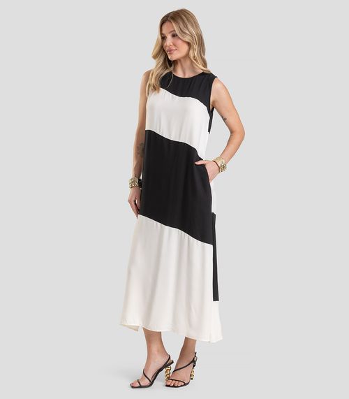 Vestido Super Midi Bicolor Dianna Preto