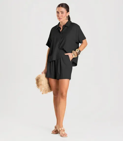 Shorts Feminino Em Tecido de Viscose Dianna Preto