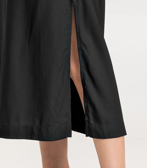 Vestido Midi Feminino em Tecido Linho Dianna Preto