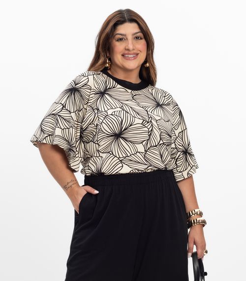 Blusa Manga Curta Feminina Plus Size Secret Glam Bege