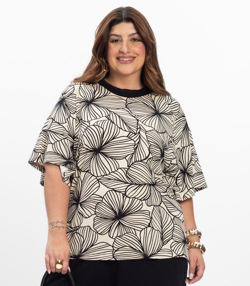 Blusa Manga Curta Feminina Plus Size Secret Glam Bege
