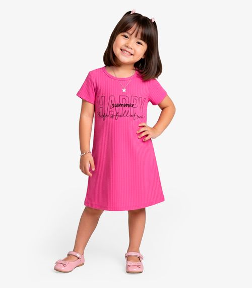 Vestido Infantil Em Ribana Canelada Select Rosa