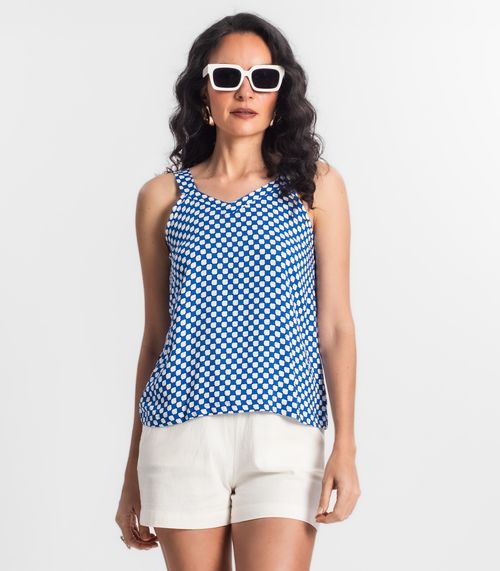 Regata Feminina Quadriculada Infinita Cor Azul