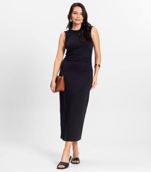 Vestido Midi em Molecotton de Viscose Rovitex Preto