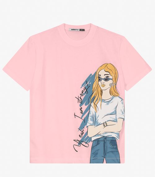 T- Shirt Juvenil em Meia Malha Minty Rosa