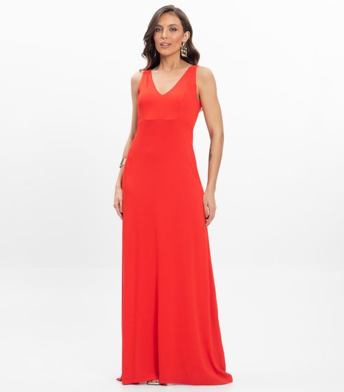 Vestido Feminino Longo Visco Maquinetada Endless Laranja