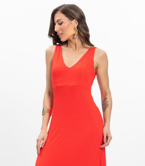 Vestido Feminino Longo Visco Maquinetada Endless Laranja