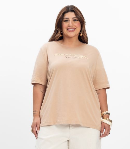 Blusa Manga Curta Feminina Plus Size Secret Glam Marrom