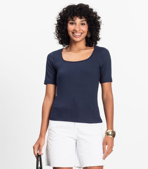 Blusa em Ribana Canelada Rovitex Azul