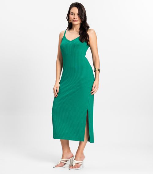 Vestido Midi em Ribana Canelada Rovitex Verde