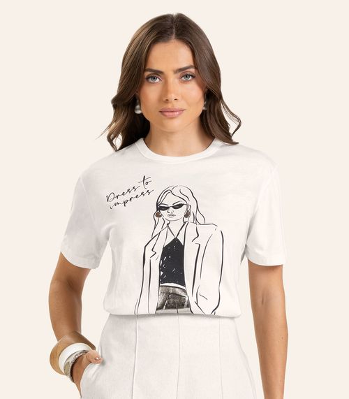T- shirt em Meia Malha Feminina Endless Bege