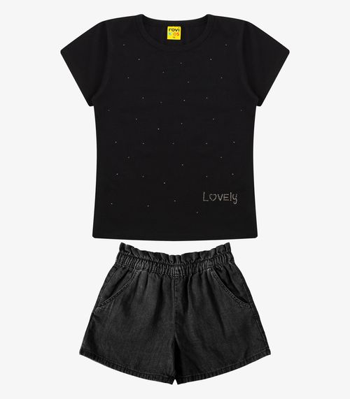 Conjunto Blusa com Shorts Menina Rovi Kids Preto