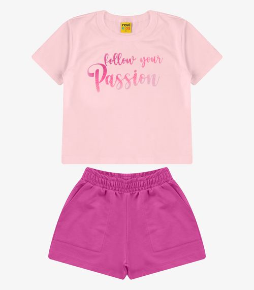 Conjunto Blusa com Shorts Meia Malha Rovi Kids Rosa