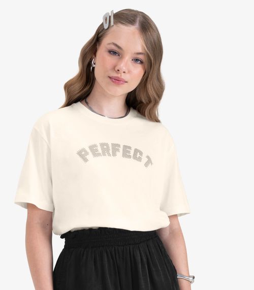 T- Shirt Juvenil em Meia Malha Minty Bege