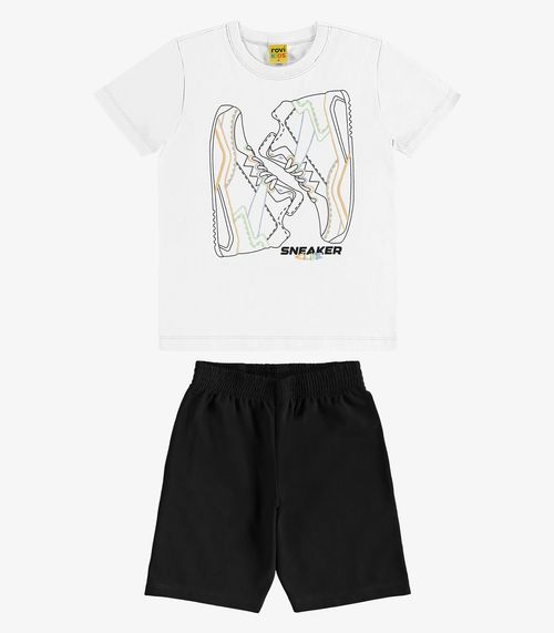 Conjunto Camiseta com Bermuda Meia Malha Rovi Kids Branco