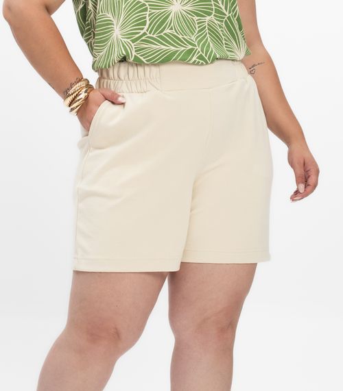 Shorts Feminino Plus Size Secret Glam Bege