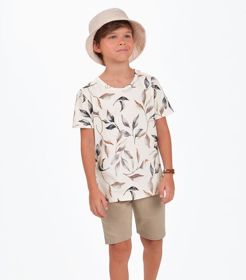 Conjunto Camiseta com Bermuda Menino Trick Nick Bege
