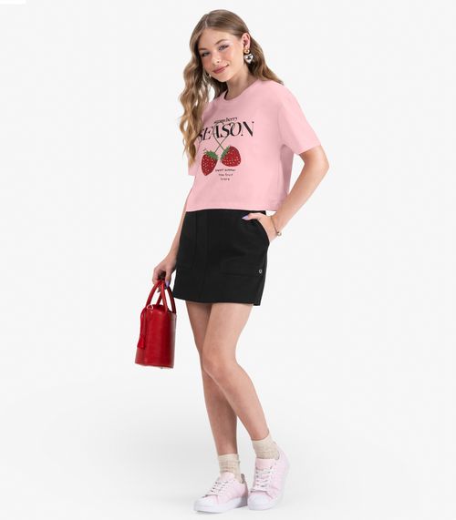 Camiseta Juvenil Manga Curta em Meia Malha Minty Rosa