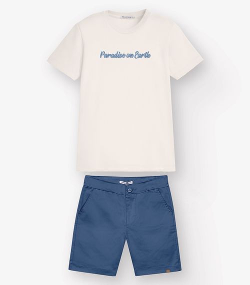 Conjunto Camiseta com Bermuda Menino Trick Nick Bege