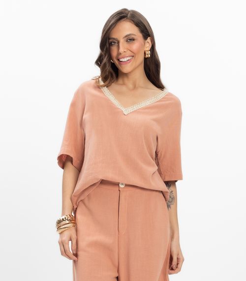 T- shirt em V Feminina Endless Marrom