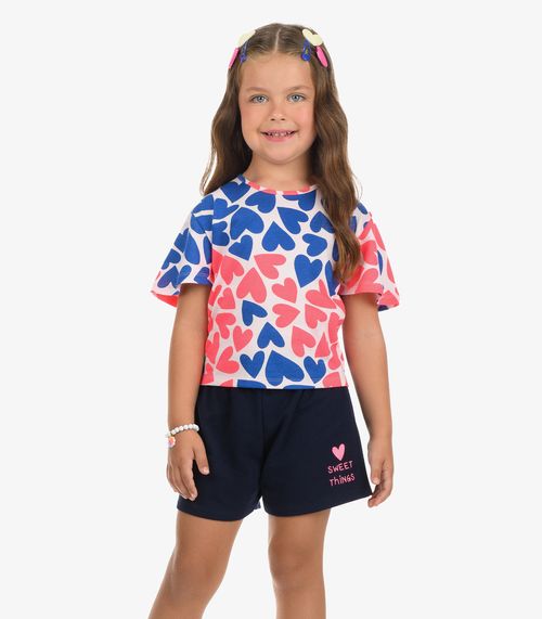 Conjunto Blusa com Shorts Meia Malha Rovi Kids Rosa