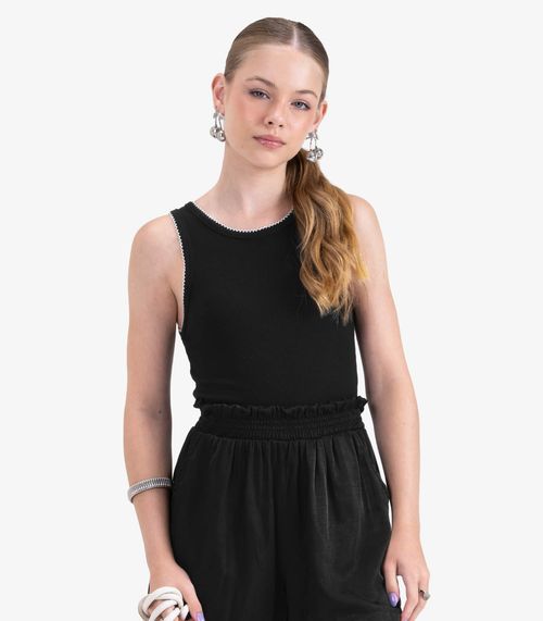 Regata Juvenil em Ribana de Viscose Minty Preto