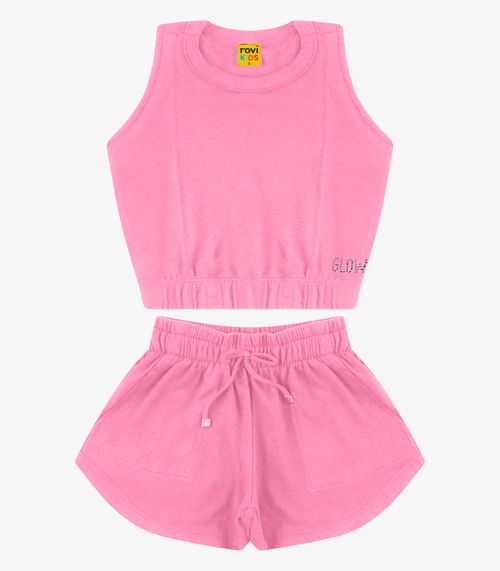 Conjunto Regata Com Shorts Malhão Fruit Rovi Kids Rosa