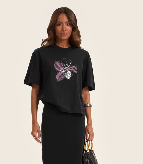 T- Shirt Box Feminina em Meia Malha Rovitex Preto