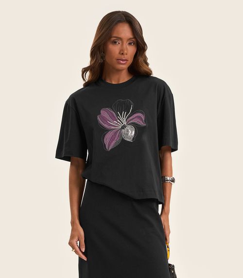 T- Shirt Box Feminina em Meia Malha Rovitex Preto