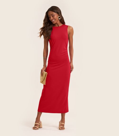 Vestido Midi em Molecotton de Viscose Rovitex Vermelho