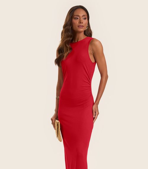 Vestido Midi em Molecotton de Viscose Rovitex Vermelho