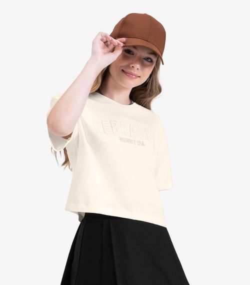 T- Shirt Juvenil em Meia Malha Minty Bege