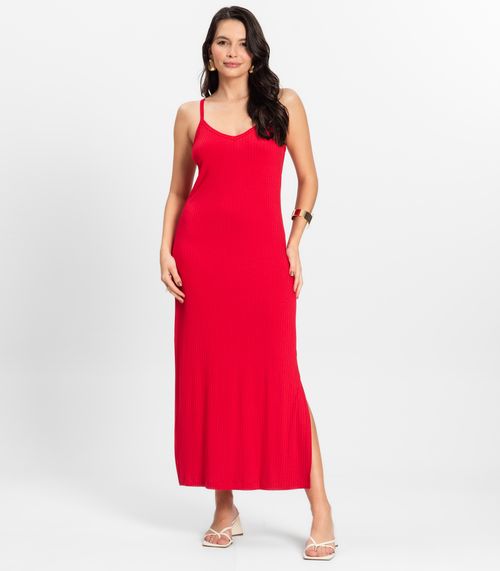 Vestido Midi em Ribana Canelada Rovitex Vermelho