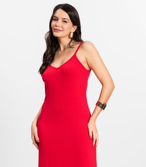 Vestido Midi em Ribana Canelada Rovitex Vermelho